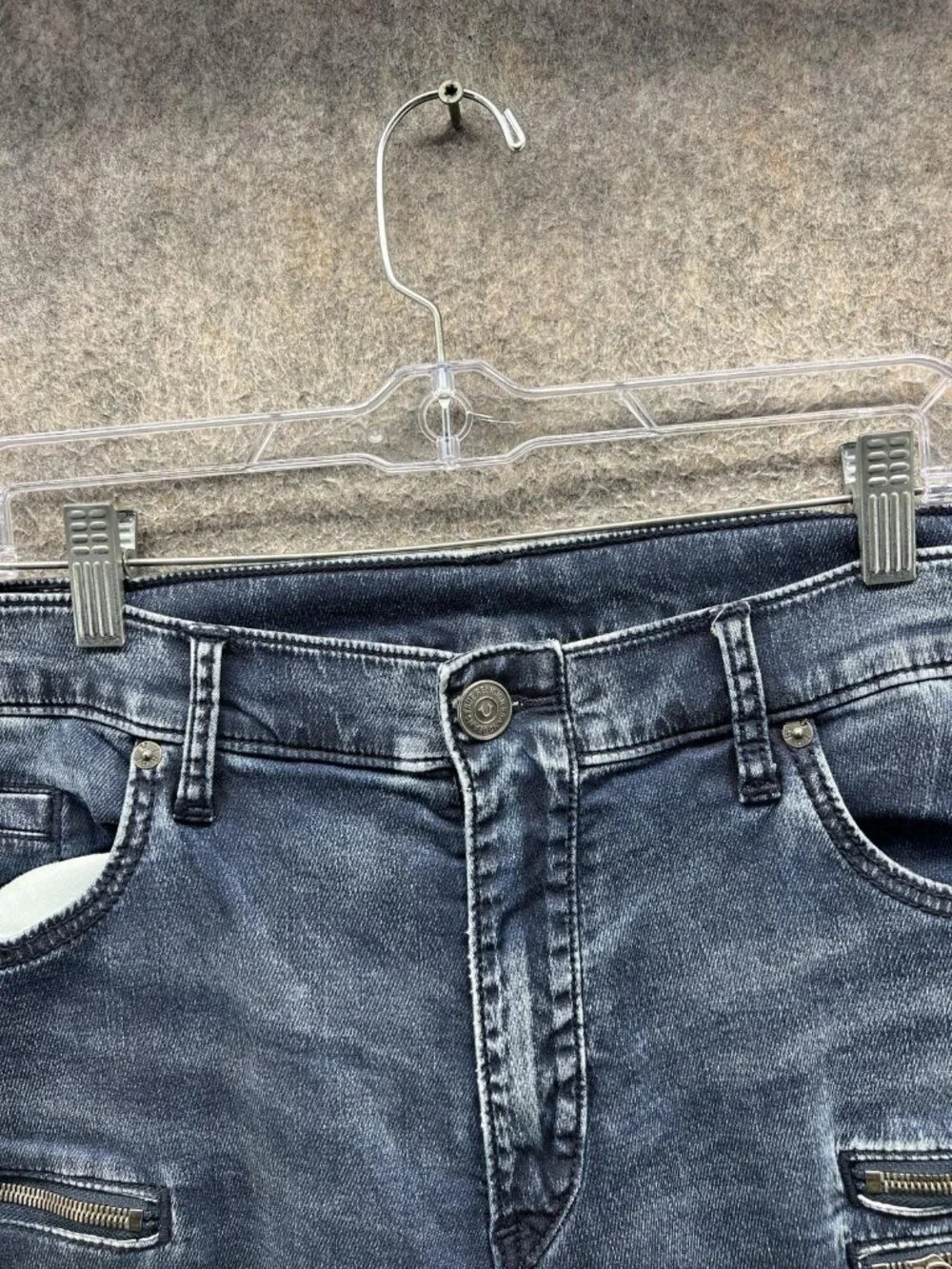 True Religion Rocco Jeans Mens 38 Blue Relaxed Skinny Biker Denim Distressed